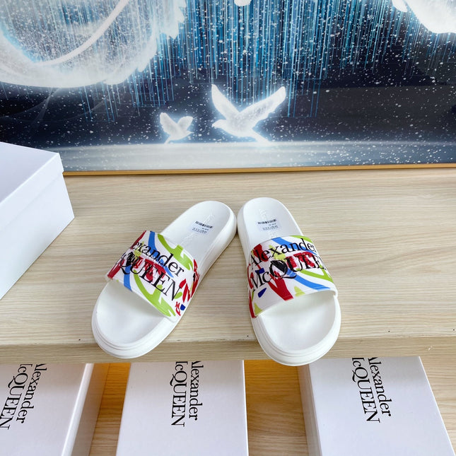 SLIDES SANDAL IN WHITE TPU MULTI-COLOR BLOTCHED STRAP