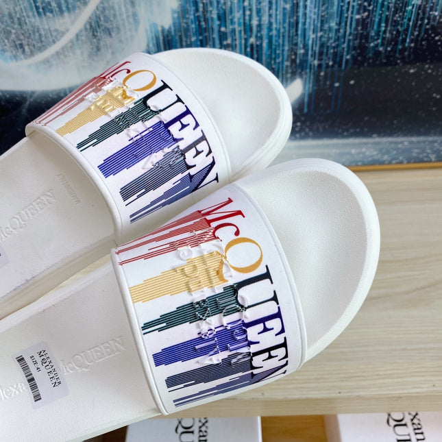 SLIDES SANDAL IN WHITE TPU MULTICOLOR STRIPES STRAP