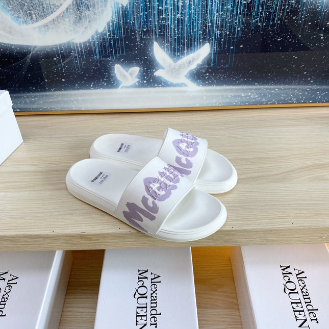 SLIDES SANDAL IN WHITE TPU VIOLET LOGO GRAPHIC
