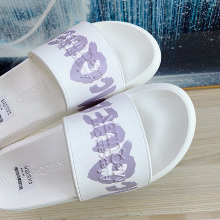 SLIDES SANDAL IN WHITE TPU VIOLET LOGO GRAPHIC