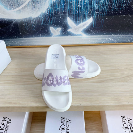 SLIDES SANDAL IN WHITE TPU VIOLET LOGO GRAPHIC
