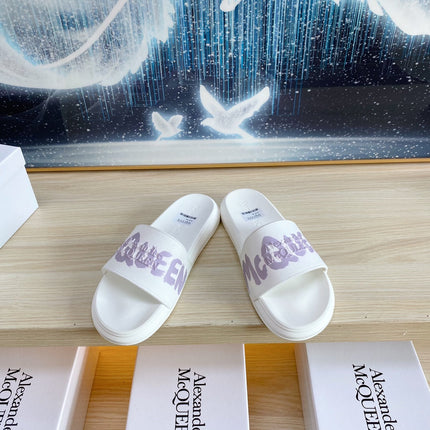 SLIDES SANDAL IN WHITE TPU VIOLET LOGO GRAPHIC
