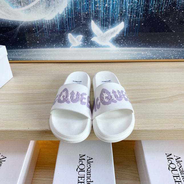 SLIDES SANDAL IN WHITE TPU VIOLET LOGO GRAPHIC