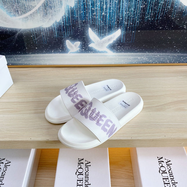 SLIDES SANDAL IN WHITE TPU VIOLET LOGO GRAPHIC