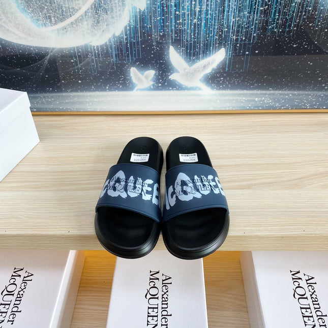 SLIDES SANDAL IN BLACK TPU GREY STRAP WITH LOGO GRAPHIC