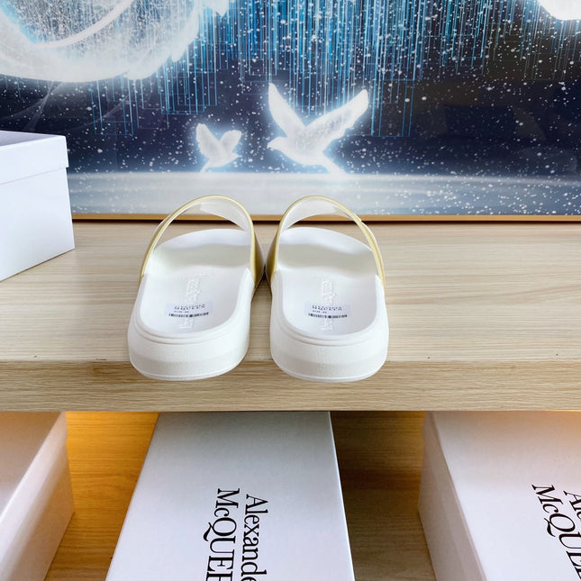 SLIDES SANDAL IN WHITE TPU LIGHT GOLD OMBRE TO WHITE STRAP EMBOSSED LOGO
