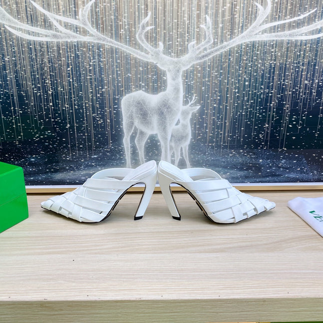 ALFIE LEATHER HIGH MULES IN WHITE CALFSKIN WITH WOVEN DESIGN