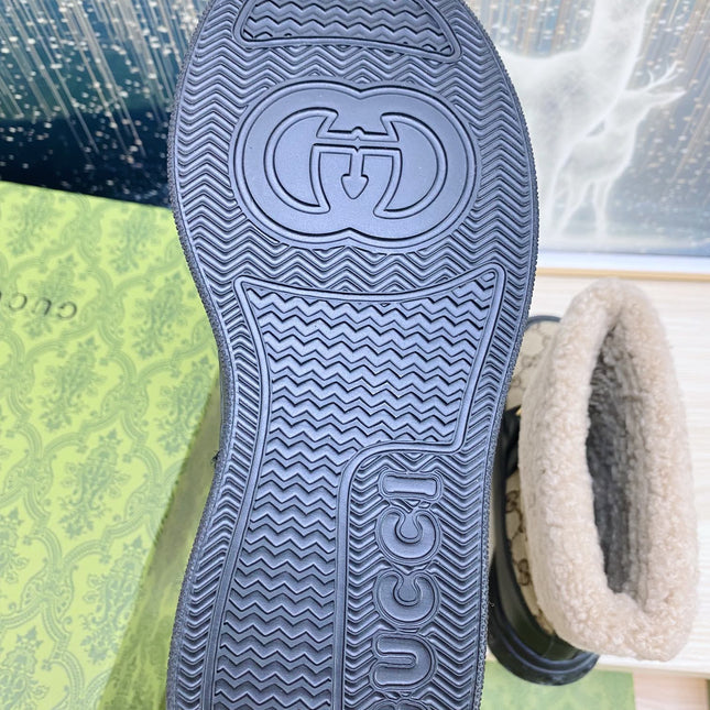 HORSEBIT ANKLE BOOTS WITH MERINO TRIM IN BEIGE JACQUARD FABRIC MIX BLACK CALFSKIN