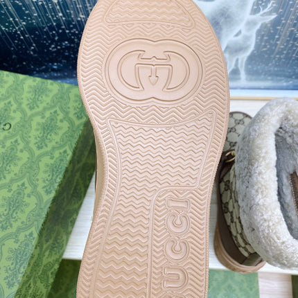 HORSEBIT ANKLE BOOTS WITH MERINO TRIM IN BEIGE JACQUARD FABRIC MIX BROWN CALFSKIN