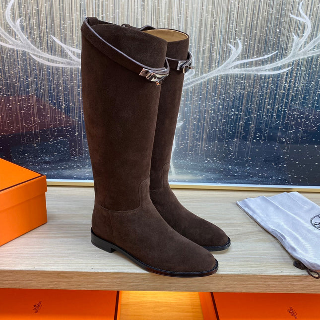 KNEE HIGH BOOTS IN CHOCOLATE BROWN SUEDE