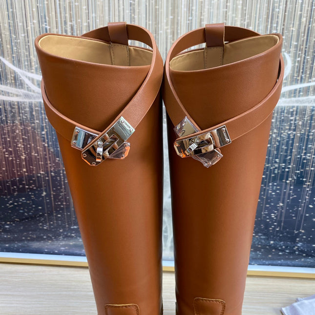 KNEE HIGH BOOTS IN BRONZE BROWN CALFSKIN