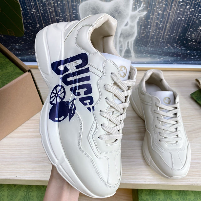 GG COUPLE TRAINER WHITE CALFSKIN WITH LEMON ICON