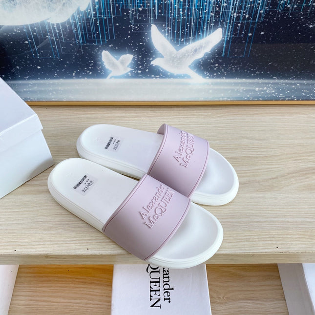 SLIDES SANDAL IN WHITE TPU VIOLET STRAP EMBOSSED LOGO