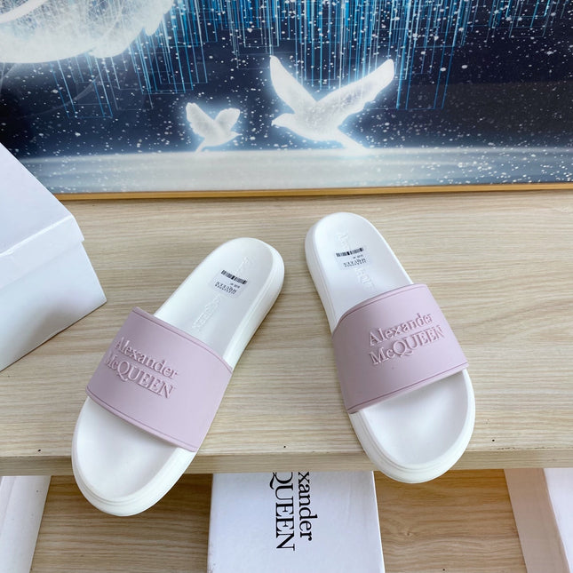 SLIDES SANDAL IN WHITE TPU VIOLET STRAP EMBOSSED LOGO