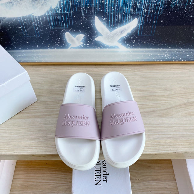 SLIDES SANDAL IN WHITE TPU VIOLET STRAP EMBOSSED LOGO