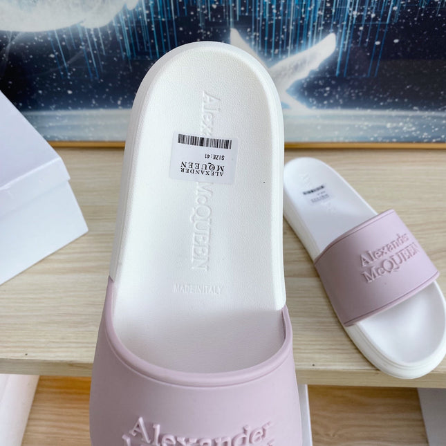 SLIDES SANDAL IN WHITE TPU VIOLET STRAP EMBOSSED LOGO