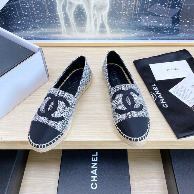 CC ESPADRILLES PLATFORM IN WHITE MIX BLACK TWEED