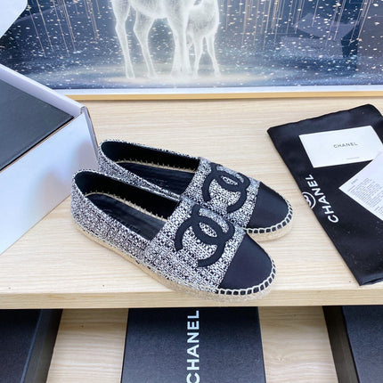 CC ESPADRILLES PLATFORM IN WHITE MIX BLACK TWEED