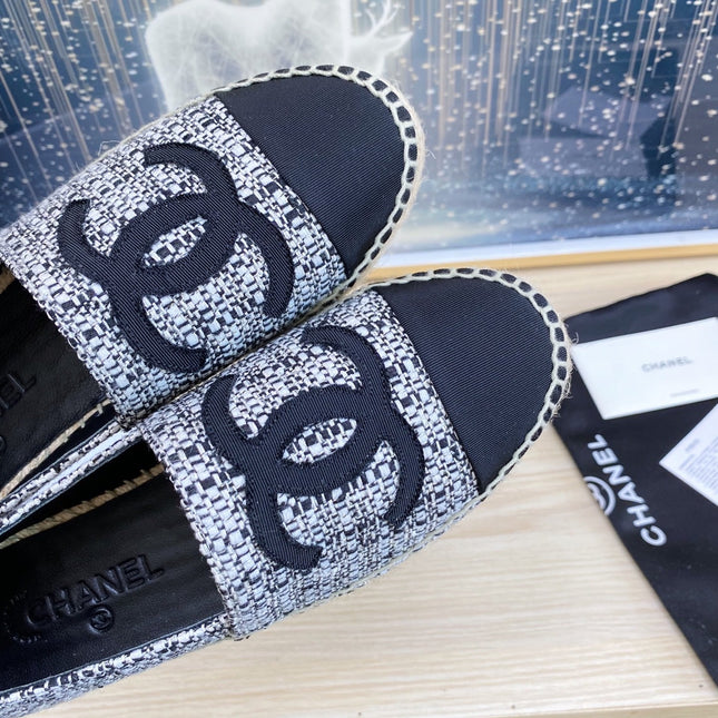 CC ESPADRILLES PLATFORM IN WHITE MIX BLACK TWEED