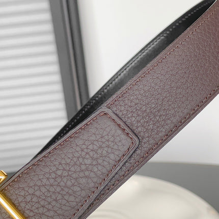 HM REVERSIBLE BLACK AND CHESTNUT BROWN LEATHER STRAP 32 MM GOLD HARDWARE