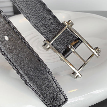 HM REVERSIBLE BLACK LEATHER STRAP 32 MM SILVER HARDWARE