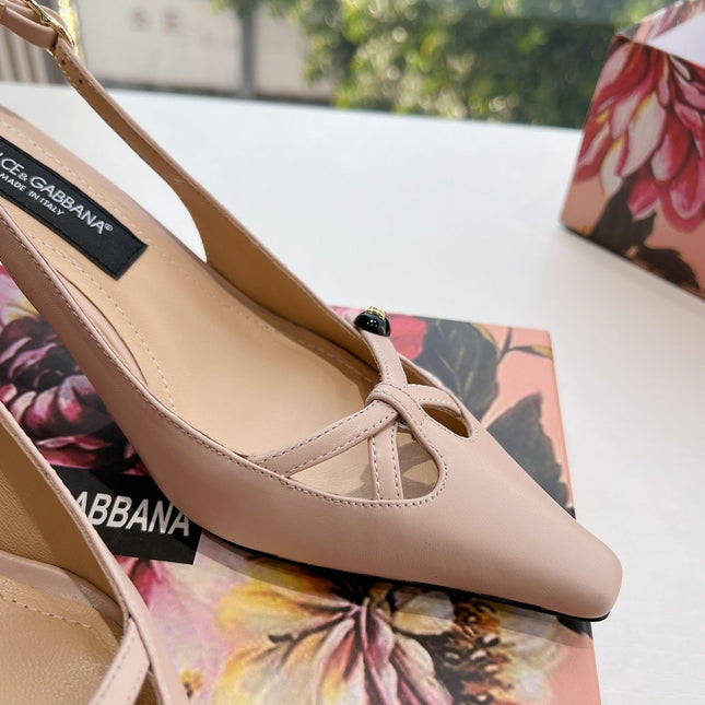 DG 70MM FOOTWEAR – BLUSH IN BEIGE CALFSKIN SLINGBACK