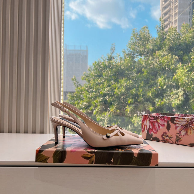 DG 70MM FOOTWEAR – BLUSH IN BEIGE CALFSKIN SLINGBACK