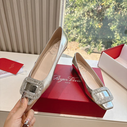 BELLE VIVIER BALLERINAS IN SILVER METALLIC SMOOTH LAMBSKIN