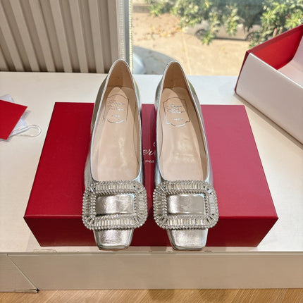 BELLE VIVIER BALLERINAS IN SILVER METALLIC SMOOTH LAMBSKIN