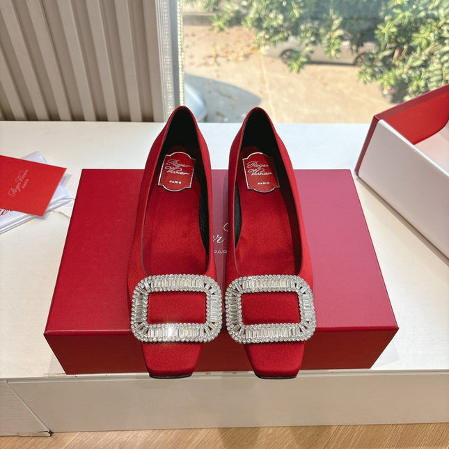 BELLE VIVIER BALLERINAS IN RED SILK