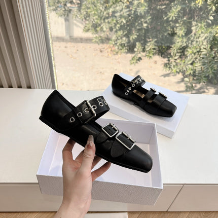 PUNK BALLET FLAT IN BLACK SUPPLE CALFSKIN