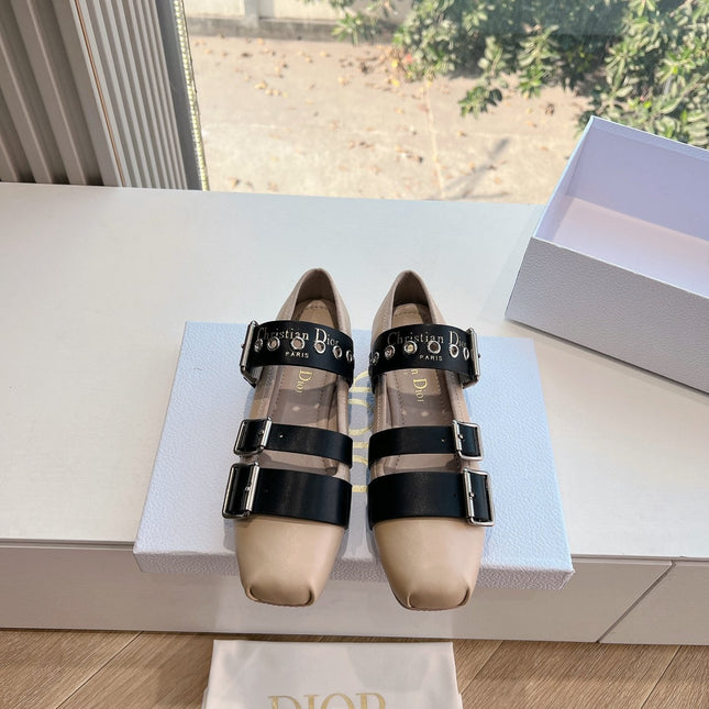 PUNK BALLET FLAT IN CAMEL BEIGE MIX BLACK SUPPLE CALFSKIN