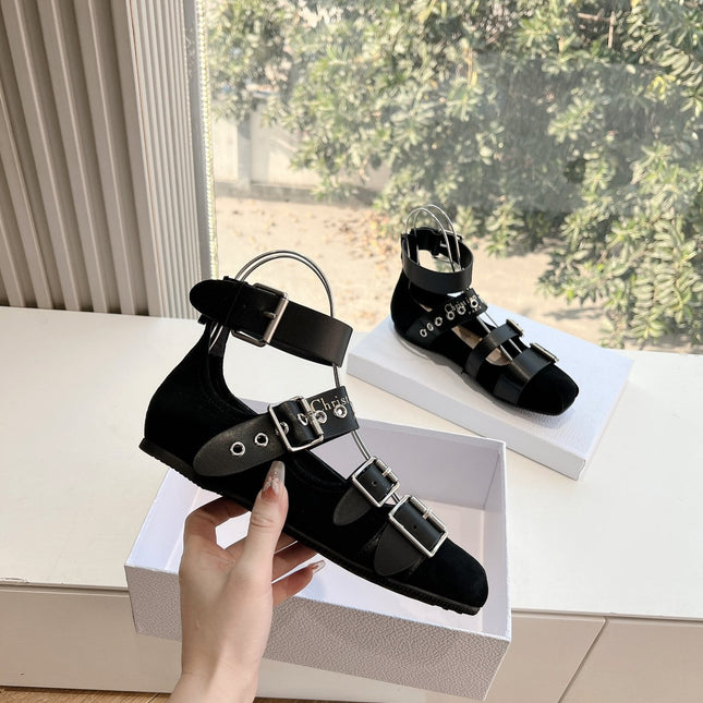 PUNK BALLET FLAT IN BLACK SUEDE AND CALFSKIN