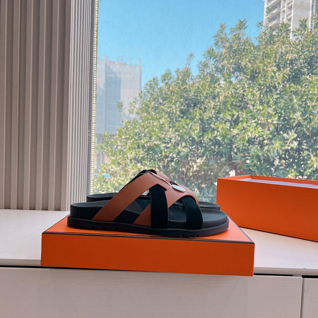 KAZIMIR SANDAL IN BRONZE BROWN CALFSKIN AND BLACK SUEDE