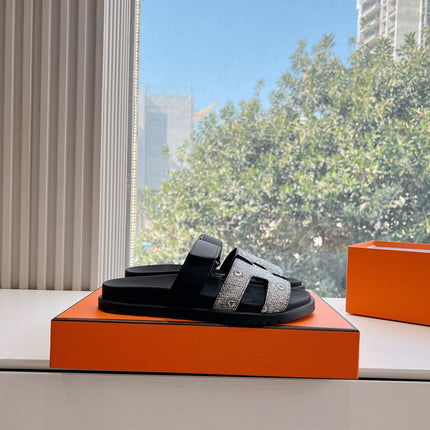 CHYPRE SANDAL IN BLACK MIX WHITE LIZARD SKIN