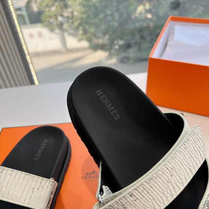 CHYPRE SANDAL IN WHITE MIX BLACK LIZARD SKIN