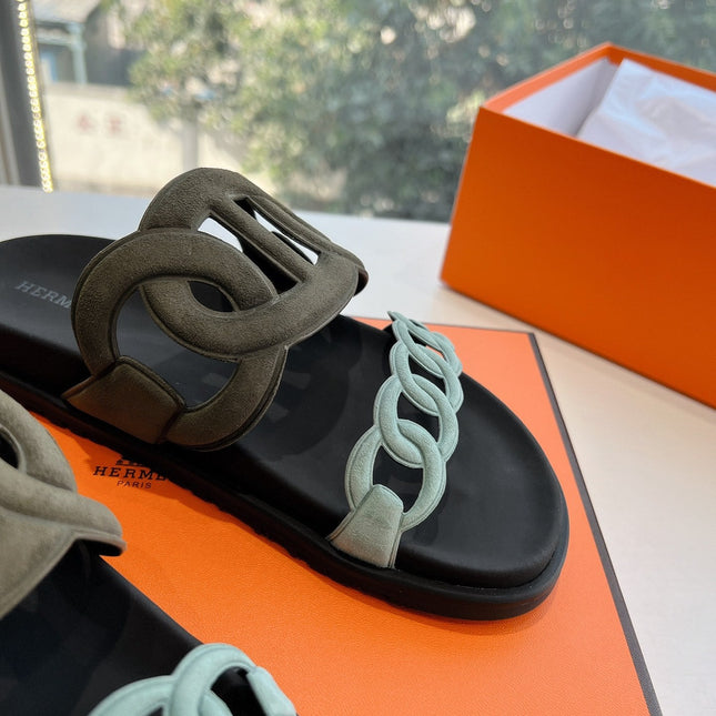 EXTRA SANDAL IN ARMY GREEN MIX ELECTRIC BLUE CALFSKIN