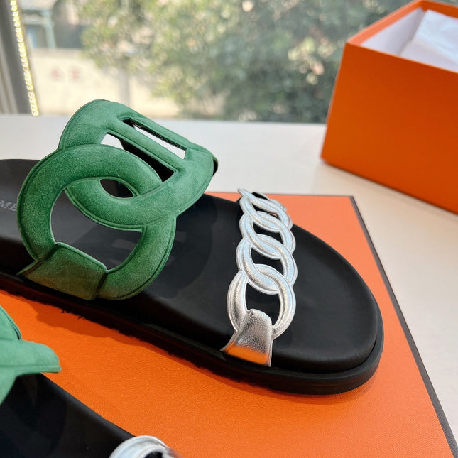 EXTRA SANDAL IN MEDIUM GREEN MIX SILVER CALFSKIN