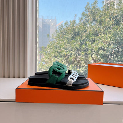 EXTRA SANDAL IN MEDIUM GREEN MIX SILVER CALFSKIN