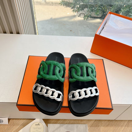 EXTRA SANDAL IN MEDIUM GREEN MIX SILVER CALFSKIN