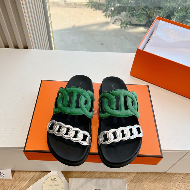 EXTRA SANDAL IN MEDIUM GREEN MIX SILVER CALFSKIN