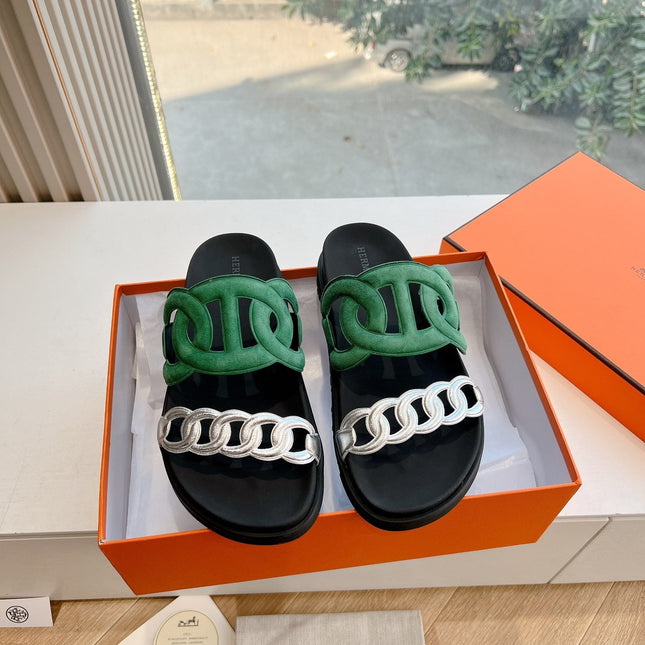 EXTRA SANDAL IN MEDIUM GREEN MIX SILVER CALFSKIN