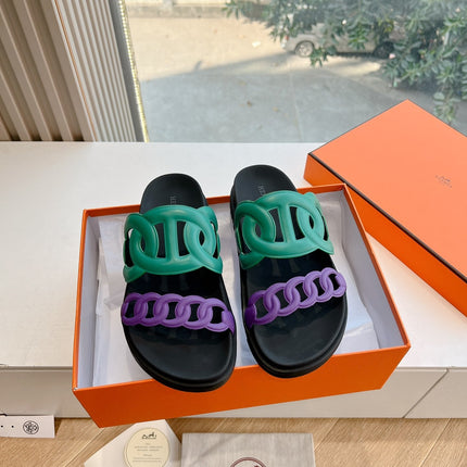 EXTRA SANDAL IN MEDIUM GREEN MIX VIOLET PURPLE CALFSKIN