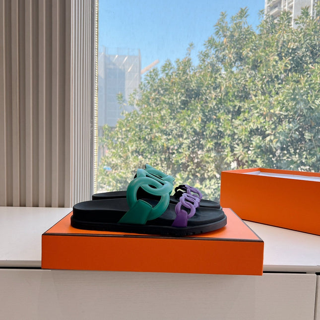 EXTRA SANDAL IN MEDIUM GREEN MIX VIOLET PURPLE CALFSKIN