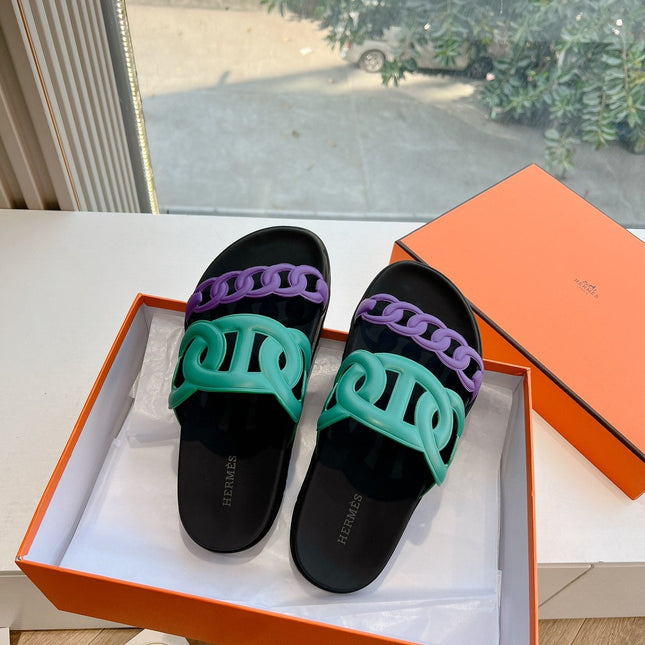 EXTRA SANDAL IN MEDIUM GREEN MIX VIOLET PURPLE CALFSKIN