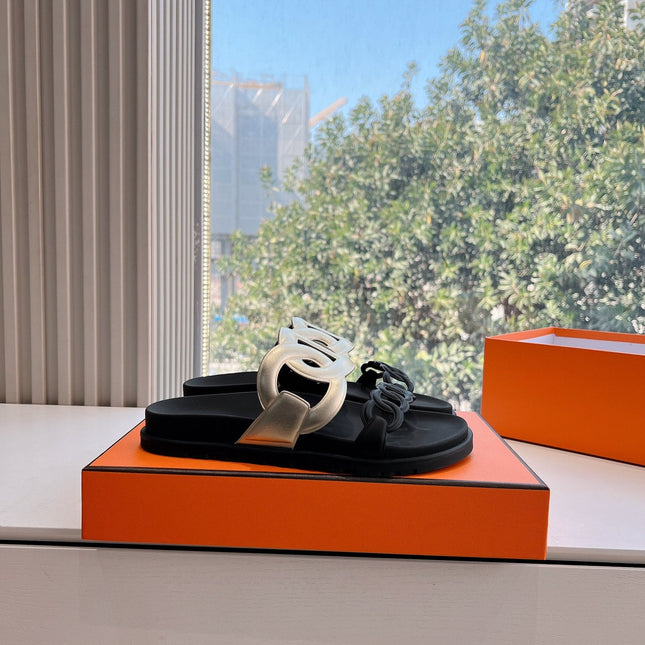 EXTRA SANDAL IN GOLD MIX BLACK CALFSKIN