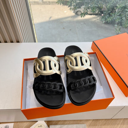 EXTRA SANDAL IN GOLD MIX BLACK CALFSKIN