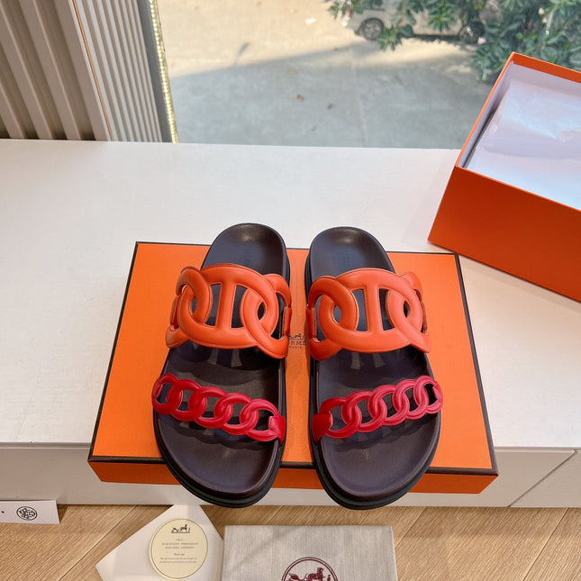 EXTRA SANDAL IN CHERRY RED MIX FIRE ORANGE CALFSKIN