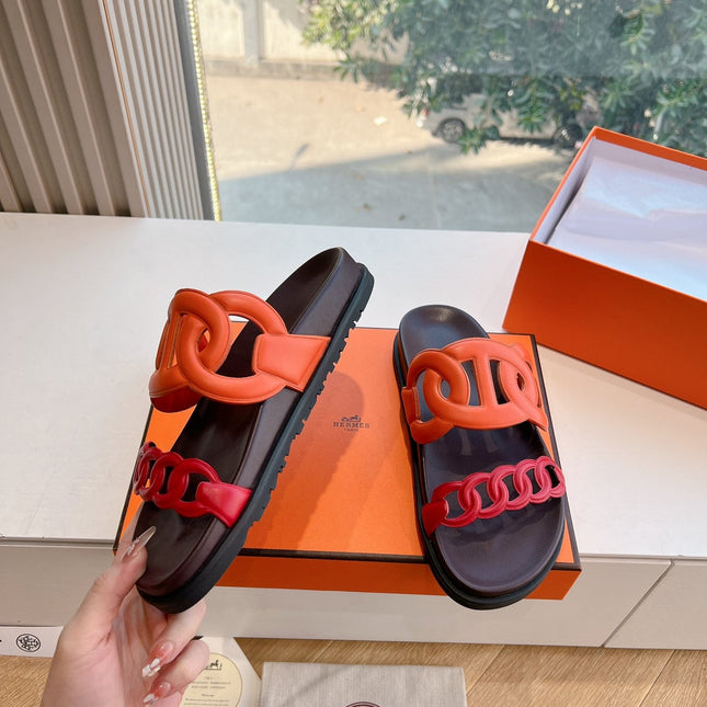 EXTRA SANDAL IN CHERRY RED MIX FIRE ORANGE CALFSKIN