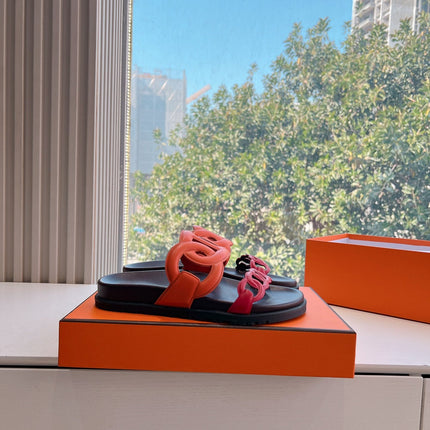 EXTRA SANDAL IN CHERRY RED MIX FIRE ORANGE CALFSKIN